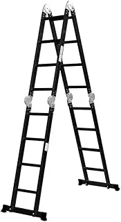 [Traderight] Multi Purpose Ladder Aluminium Folding Platform Extension, Multi Position Step Foldable Ladders for Home Garage Outdoor Work, 8 Step Ladder 4.7M Black