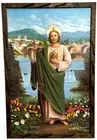36"x24" San Judas Tadeo Imagen Impresa Cuadro de Madera Rustica St. Jude
