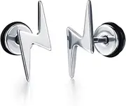 [EACHLP] Unisex Screw Flat Back Lightning Bolt Stud Earring in High Polished Surgical Steel - Plated in 14K Yellow Gold or 925 Sterling Silver