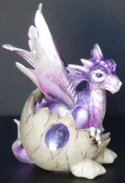 AMETHYST Birthstone Dragon in Egg Shell FEBRUARY Figure Statue H5.5"