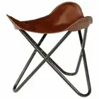 Handmade Vintage Buff Leather Butterfly Footstool Rest Butterfly Folding Stool