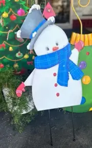 Blue Plaid Scarf Snowman Metal Stake Christmas The Round Top Collection