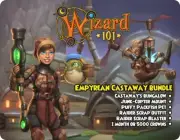 new Empyrean Castaway Bundle Wizard 101 Game Card CROWNS Raider Scrap Outfit +