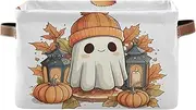 Cute Ghosts Orange Beanie Fabric Organizer Bin, Decorative Rectangle Nursery Organizer Storage