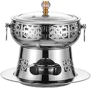 PA-DABAOO Chinese Single Person Small Hot Pot, Shabu Shabu, Stainless Steel Hot Pot, Traditional Hot Pot, Suitable for Camping Picnics,Silver