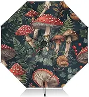 [RPLIFE] Umbrella, Auto Open Close Folding Umbrellas for Rain Windproof, Compact Size for Backpacks/Handbags - for Travel, Retro Mushrooms Plants