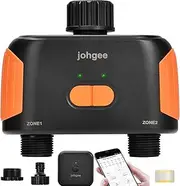 WiFi Irrigation Computer with 2 Independent Outputs, johgee Smart Water Timer with App/Voice Control, Automatic Garden Watering Watering Timer for Garden, Waterproof IPX5