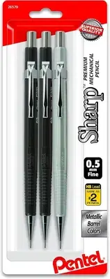Pentel Sharp Mechanical Pencil - Mettalic Barrels, 3-Pack 0.5mm