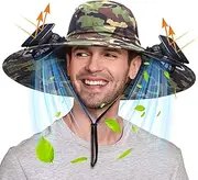 [Berlune] Men Sun Hat with 2 Solar Fan Fishing Hats Wide Brim Sun Hat for Outdoor Summer Camping Beach, USB & Solar Powered