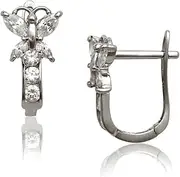 [JewelryWeb] 925 Sterling Silver Plated April Clear CZ Butterfly Angel Wings Leverback Earrings 12x7mm Stud Earring for Women