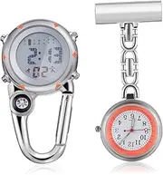 [Holibanna] 2pcs Outdoor Digital Clip Watch Carabiner Pocket Watch with Luminous Display Compass for Nurses Hikers Campers Present for Friends Colleagues