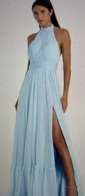 Mac Duggal Powder Blue High Neck Halter Chiffon Gown Size 8 MSRP$ 258