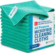 12" x 12" MW Pro Multi-Surface Microfiber Cleaning Cloths | Green - 12 Pack |...