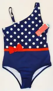 New Jantzen Girls Size 10 Blue Dot 1 Piece Swimsuit