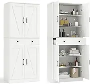 [Giantex] 183cm Tall Kitchen Pantry, Modern Farmhouse, Storage Drawer & 3 Adjustable Shelves, Versatile Storage for Living Room, Dining Room, White