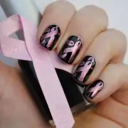 Pink Ribbon Press on Nails Coffin Short Breast Cancer Pink Ribbon Fake Nails 2