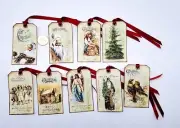 9-Christmas-Vintage-Holiday-Junk Journal-Ephemera-Linen Cardstock-Gift-Hang-Tags