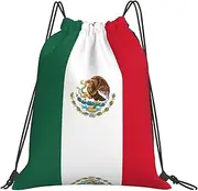 EdWal Flag Of Mexico Print Drawstring Backpack Gym Bags Sports Draw String Bags For Gym Travel Swimming Beach, White, One Size