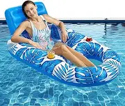Pool Float Lounge Chair, Floating Chair Lounger Recliner Pool Floats, Inflatable Cup Holder, Water Float Raft, Tanning Float for Adult Women Men