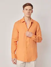 Hawes & Curtis Orange Pure Linen Slim Shirt | One Piece Collar | Full Cutaway Size: XL