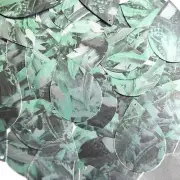 Sequin Teardrop 1.5" Green Silver Bird Feathers Print Metallic