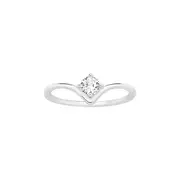 Silver Cz V-shape Solitaire Ring Size L in Clear
