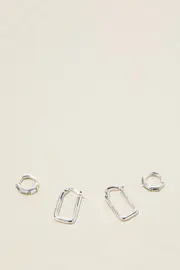 [Rubi] Rubi - 2Pk Mid Earring - Silver plated rectangle OS SILVER PLATED RECTANGLE