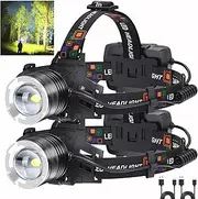 LED Rechargeable Headlamp 2 Pack, 990000 Lumens Head Lamps (Include Βattery) Super Bright Long Distance Headlamps with 5 Mode Waterproof, 90° Adjustable Head Lights for Forehead Adults Outdoor Camping