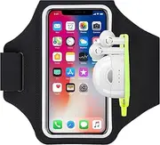 Running Armband with Earbuds Bag, Sports Mobile Phone Armbands for iPhone 16/15/14/13/12 Pro Max/Galaxy S24+, Adjustable Strap, Zipper Pocket for Phones up to 6.9", Fitness Phone Holder Case