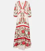 [Farm Rio] Farm Rio Floral linen-blend maxi dress AU 16 multicoloured