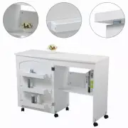 LOTOLE Folding Sewing Table Shelves Storage Cabinet Craft Cart Lockable Wheels