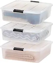 IRIS USA 33 Quart Plastic Buckle Up Under Bed Storage Container with Lids and Durable Buckles MultiPurpose for Clothes, Shoes, Duvets, 3 Pack, Clear/Black (500188)