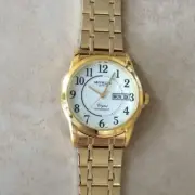 Miykon Gold Men's Watch Round White Day & Date Dial on Gold Linked Band New Item
