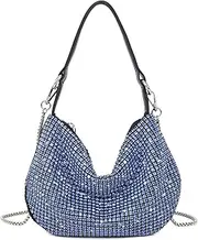[Sweetovo] Women Sparkly Rhinestone Purse Tassel Crystal Diamond Crossbody Bag Silver Chain Clutch for Evening Prom Party