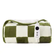 Dreamaker Checkered Plush Heated Throw Olive & Cream 160 x 130cm