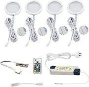 AIBOO Under Cabinet Puck Lights RGB Color Changing 4 Packs Direct Hardwired for Home Kitchen Accent Under Shelf Disco Party Lighting (Multicolored)
