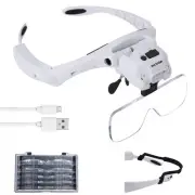 Head Magnifier with 5 LED Lights, Rechargeable Headband Magnifying Glass with...