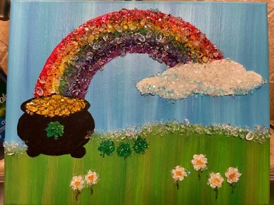 ~Rainbow~ Glitter, Crushed/Broken Glass, Canvas Painting, Wall Art!