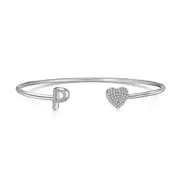 ANYCO Bracelet Silver Heart Shaped Stone With P Initial Charm Bangle Accessories