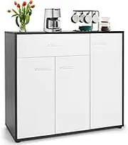 Costway Buffet Cabinet, Wood White Kitchen Sideboard with Spacious Table Top, 2 Door Cabinets, Large Drawer, Adjustable Shelf, Anti-Toppling Device, Console Table for Home Living Room