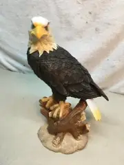 Polly Resin American Eagle Perching on Tree Branch Resin Figurine Statue 13in