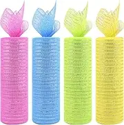 Homiliky 4 Rolls Easter Deco Mesh Ribbon Metallic Foil Ribbon for Easter Day Wedding Birthday Wreaths Making Swags Gift Wrap and Party Decorating,Each Roll 10 Yards
