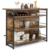 Costway 4-Tier Bar Table Dining Table Kitchen Storage Shelves Home Pub w/Glass Holders&Wine Rack Brown