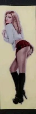 SEXY GIRL STICKER "BLACK BOOTS & A MINI SKIRT" 1 1/2 X 3 3 1/4" DECAL PEEL OFF