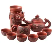 Chinese Purple Clay Handmade Dragon Zisha Tea Set 10pcs Teapot Cup Filter Chahai