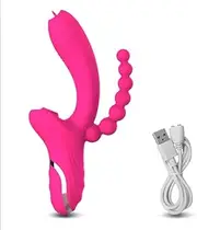 3 in 1 Clit Sucker Dildo Vibrator for Women Clitoris G Spot Tongue Licking Vacuum Stimulator Sex Toys Adult Goods for Female (Pink)