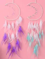 Cute Moon Dream Catcher Rooms Wall Hangings Decor with Lights Colorful Feather