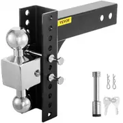 VEVOR Adjustable Trailer Hitch, 8" Rise & Drop Hitch Ball Mount 2" Receiver 14,000 LBS Rating, 2 and 2-5/16 Inch Stainless Steel Balls w/ Key Lock, fo
