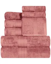 Superior Long Staple Combed Cotton Highly Absorbent Solid 8Pc Quick-Drying Towel Set 8 PC BLUSH