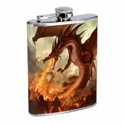 Dragons D30 Flask 8oz Stainless Steel Hip Drinking Whiskey Mythical Fantasy
